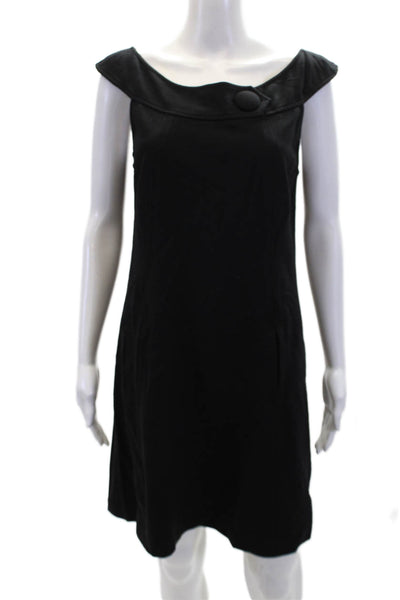 Searle Womens Off Shoulder Pockets Sleeveless Shift Dress Solid Black Size 4