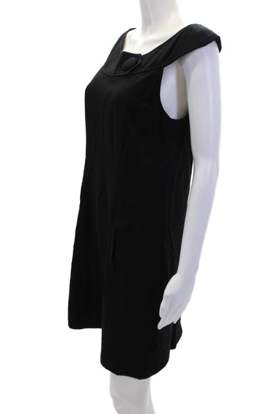 Searle Womens Off Shoulder Pockets Sleeveless Shift Dress Solid Black Size 4