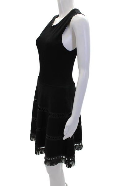 Parker Womens Crew Neck Leather Trim Sleeveless Shift Dress Black Size S