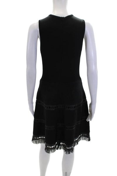 Parker Womens Crew Neck Leather Trim Sleeveless Shift Dress Black Size S