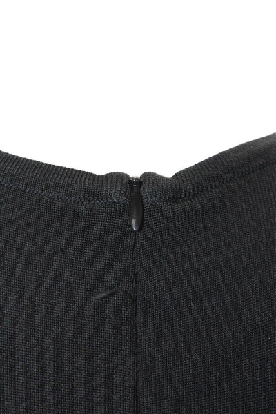 Parker Womens Crew Neck Leather Trim Sleeveless Shift Dress Black Size S