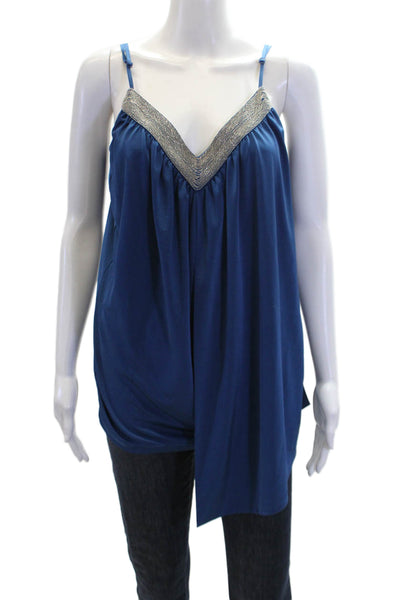 Robbi & Nikki Womens Embellished V-neck Sleeveless Drape Blouse Top Blue Size M