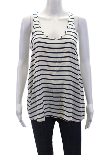 Theory Womens Silk Striped Scoop Neck Sleeveless Tank Top White Size S