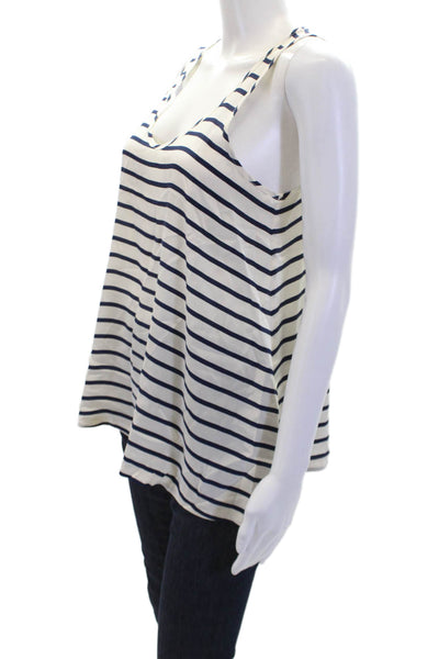 Theory Womens Silk Striped Scoop Neck Sleeveless Tank Top White Size S