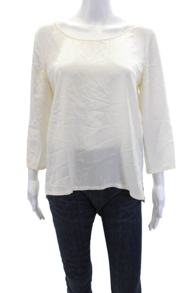 Joie Womens Silk Scoop Neck 3/4 Sleeve Blouse Top Cream Size Small