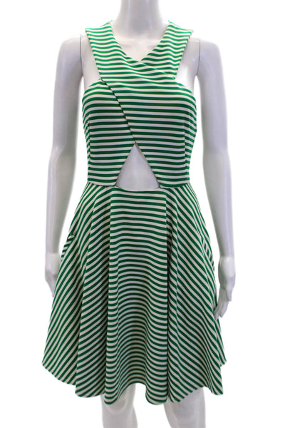 Torn by Ronny Kobo Womens Striped Cut Out A Line Dress Green White Size Medium