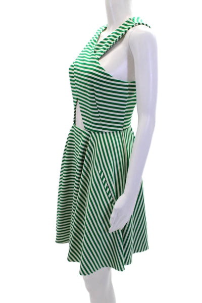 Torn by Ronny Kobo Womens Striped Cut Out A Line Dress Green White Size Medium