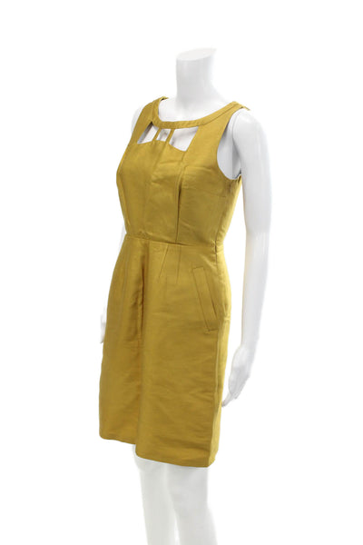 Maeve Anthropologie Womens Silk Caged Neck Sleeveless Sheath Dress Gold Size 4