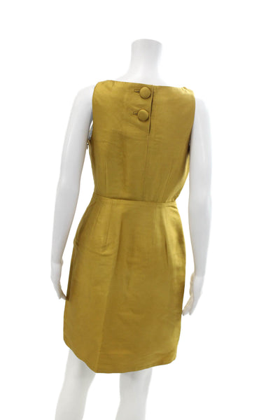 Maeve Anthropologie Womens Silk Caged Neck Sleeveless Sheath Dress Gold Size 4