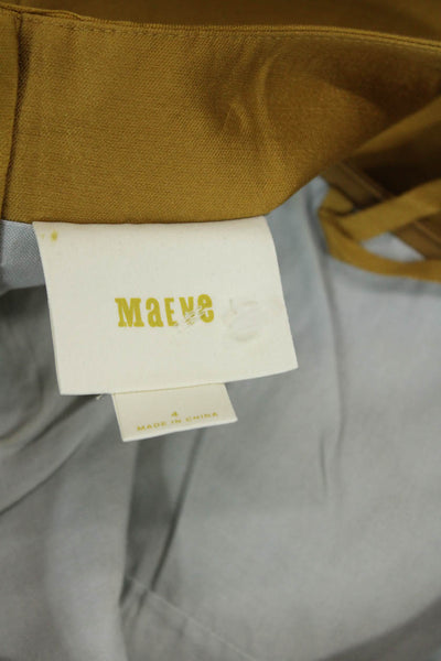 Maeve Anthropologie Womens Silk Caged Neck Sleeveless Sheath Dress Gold Size 4