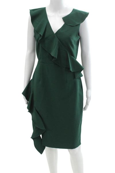 Gianni Bini Womens Ruffled Sleeveless V Neck Sheath Dress Emerald Green Size 4