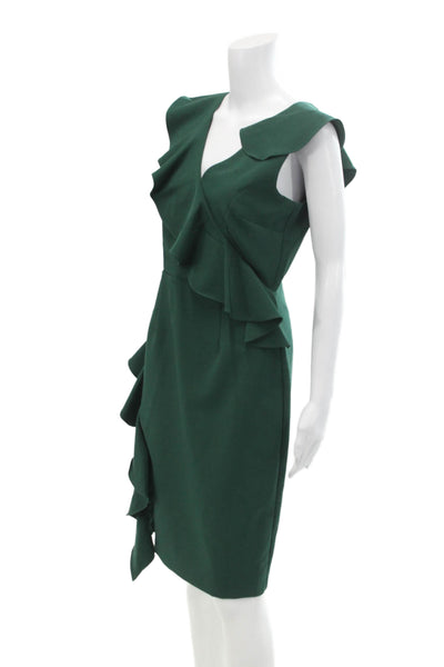 Gianni Bini Womens Ruffled Sleeveless V Neck Sheath Dress Emerald Green Size 4