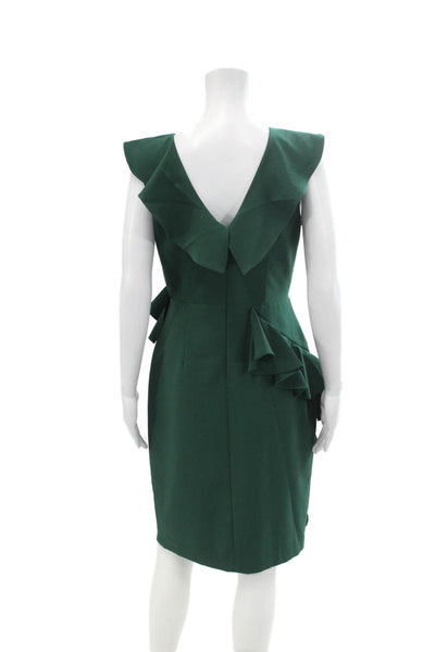 Gianni Bini Womens Ruffled Sleeveless V Neck Sheath Dress Emerald Green Size 4