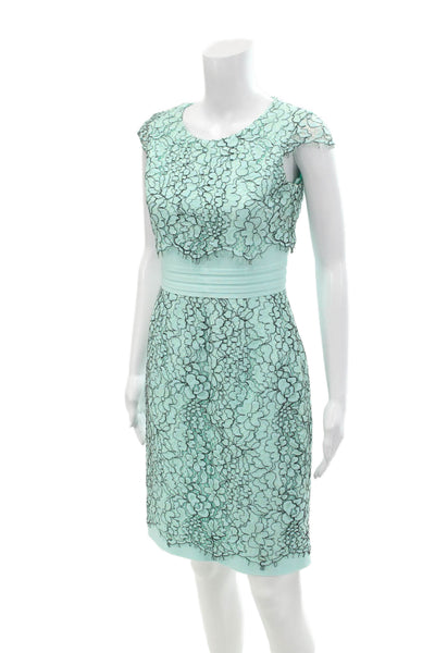 Antonio Melani Womens Lace Knee Length Sheath Dress Ice Blue Black Size 2