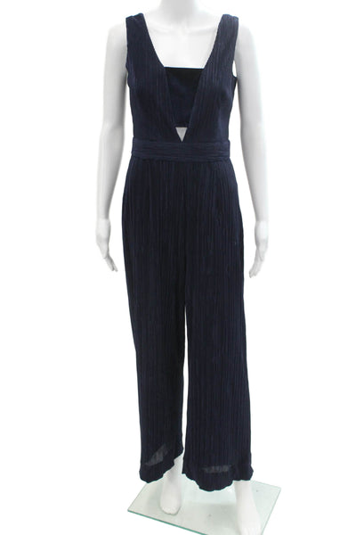 Tahari Womens Sleeveless High Rise Straight Leg Jumpsuit Midnight Blue Size 4