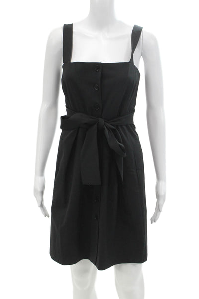 Theory Womens Button Down Belted High Waist Pleated Dress Black Wool Size 2