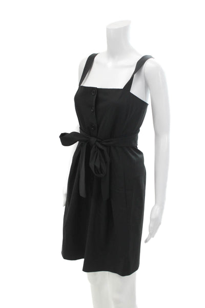 Theory Womens Button Down Belted High Waist Pleated Dress Black Wool Size 2