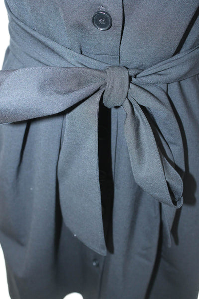 Theory Womens Button Down Belted High Waist Pleated Dress Black Wool Size 2
