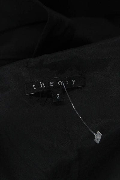 Theory Womens Button Down Belted High Waist Pleated Dress Black Wool Size 2