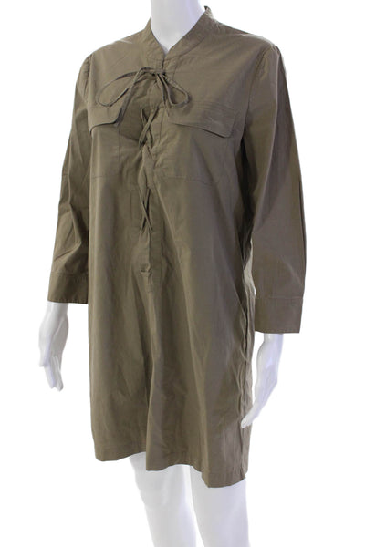 Theory Womens Cotton Long Sleeve V-neck Lace Up Tunic Blouse Brown Size 02