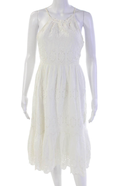 Maeve Anthropologie Womens Cotton Spaghetti Strap High Neck Short Dress White Si