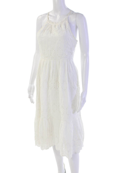 Maeve Anthropologie Womens Cotton Spaghetti Strap High Neck Short Dress White Si