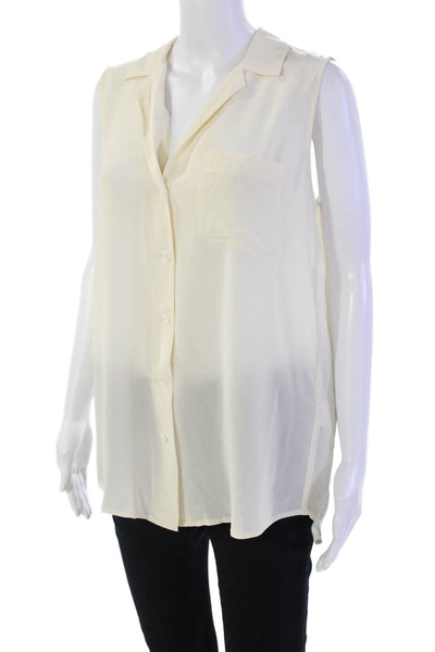 Equipment Femme Womens Silk Sleeveless V-neck Button Up Blouse Cream Size M
