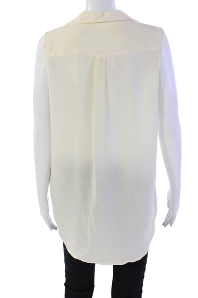 Equipment Femme Womens Silk Sleeveless V-neck Button Up Blouse Cream Size M