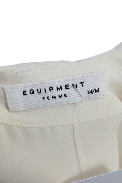 Equipment Femme Womens Silk Sleeveless V-neck Button Up Blouse Cream Size M