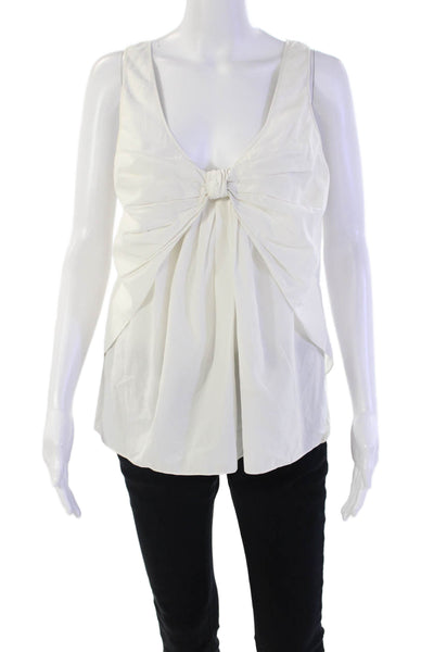 Thakoon Womens Cotton Sleeveless V-neck Knot Front Tank Blouse White Size 02
