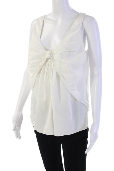 Thakoon Womens Cotton Sleeveless V-neck Knot Front Tank Blouse White Size 02