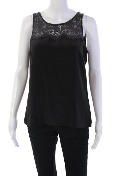 J Crew Womens Silk Round Neck Sleeveless Lace Trim Tank Top Black Size 06