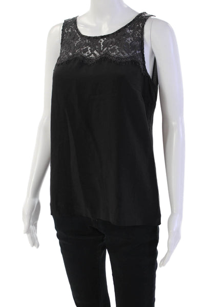 J Crew Womens Silk Round Neck Sleeveless Lace Trim Tank Top Black Size 06