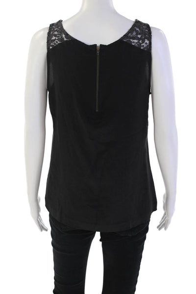 J Crew Womens Silk Round Neck Sleeveless Lace Trim Tank Top Black Size 06