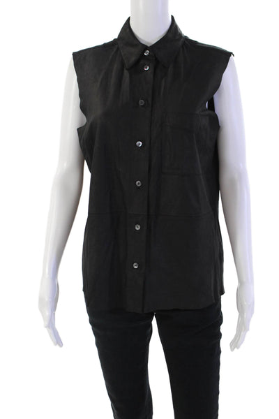 Equipment Femme Womens Textured Sleeveless Button Vest Top Black Size S