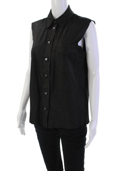 Equipment Femme Womens Textured Sleeveless Button Vest Top Black Size S