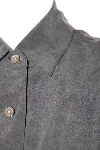 Equipment Femme Womens Silk Sleeveless V-neck Button Blouse Gray Size XS