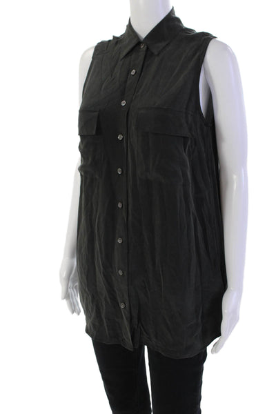 Equipment Femme Womens Silk Sleeveless V-neck Button Blouse Gray Size XS