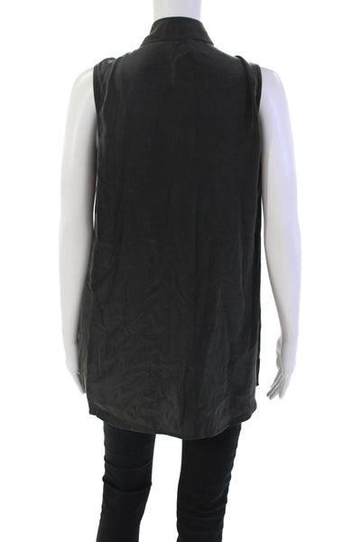 Equipment Femme Womens Silk Sleeveless V-neck Button Blouse Gray Size XS