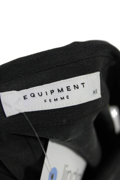Equipment Femme Womens Silk Sleeveless V-neck Button Blouse Gray Size XS