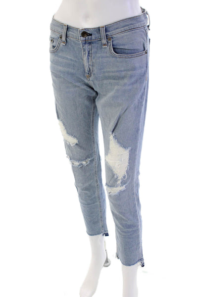 Rag & Bone Jean Womens Cotton Distressed Low-Rise Skinny Jeans Blue Size 27