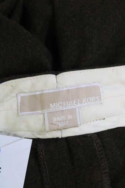 Michael Kors Womens Wool Textured Pleated Lined Dress Pants Green Size 04