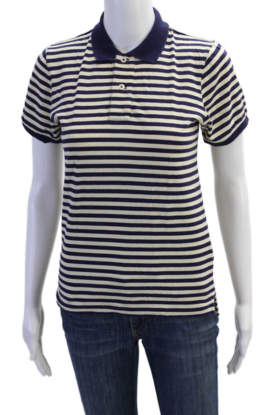 Ralph Lauren Blue Label Womens Cotton Striped Polo Shirt Blue Size Medium