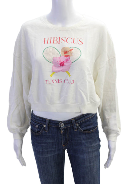 The Westside Womens Cotton Graphic Print Crew Neck Sweatshirt White Size S