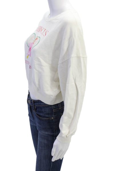 The Westside Womens Cotton Graphic Print Crew Neck Sweatshirt White Size S
