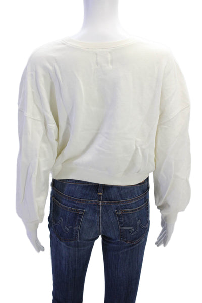 The Westside Womens Cotton Graphic Print Crew Neck Sweatshirt White Size S
