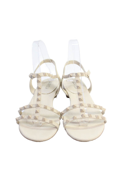 Van Eli Womens Leather Studded Slingbacks Sandals Beige Size 8 Narrow