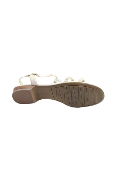 Van Eli Womens Leather Studded Slingbacks Sandals Beige Size 8 Narrow