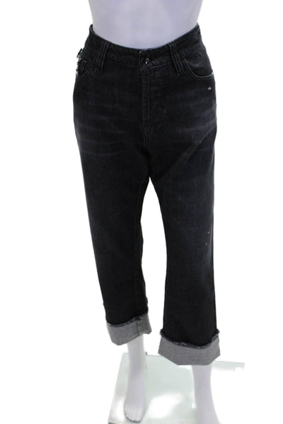 Maurizio Massimino Womens Cotton Cuffed High-Rise Distressed Jeans Black Size 38