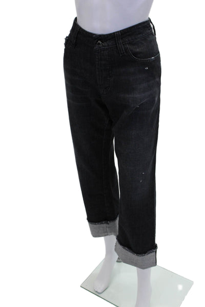 Maurizio Massimino Womens Cotton Cuffed High-Rise Distressed Jeans Black Size 38